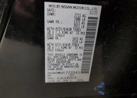 2015 Nissan Pathfinder S from USA, damaged, VIN 5N1AR2MM1FC723345